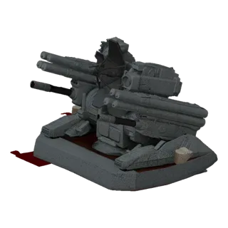 3D model of a modern anti-aircraft missile system with multiple missile launchers and a radar dish, shown on a dark backgroun