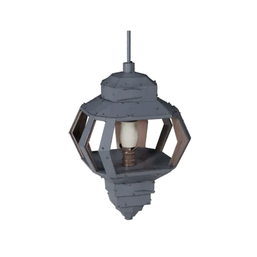 Art Deco Pendant Lamp Low Poly 3D model, home interior, game viewport three-quarter view, metal detail.