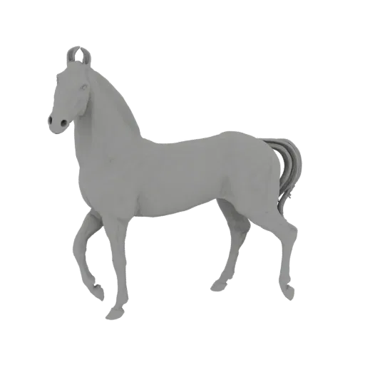 A 3D render of an elegant horse model in a neutral grey material, standing in a graceful pose.