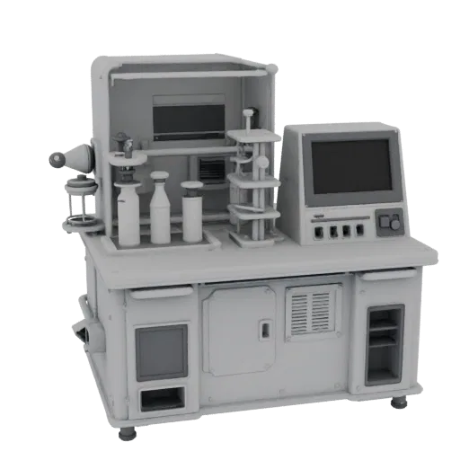 Research Containment Pod Printable 3D model, isometric STL render, showing clean metal, bench-top devices.