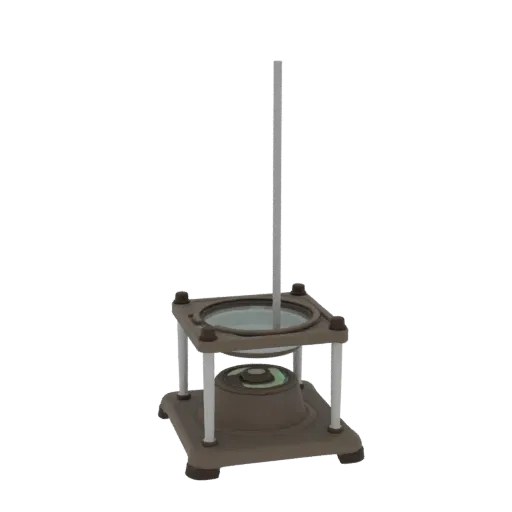 Classroom Lab Burner 3D model, three-quarter front view, AR viewer studio render, showing glass, recognizable lab forms.