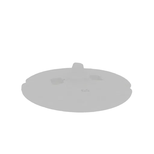 Un rendu 3D d'un couvercle rond simple, gris clair, avec un bouton central surélevé, présenté sur fond blanc.