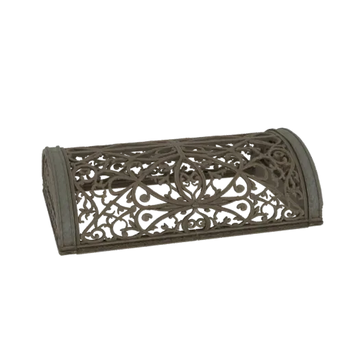 3D model of an ornate archway with intricate scrollwork and weathered end pieces, set against a white background.