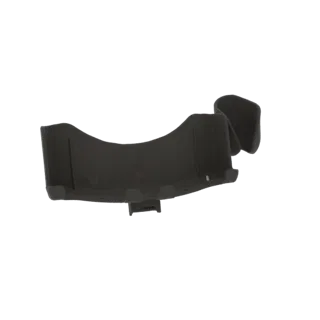Render 3D de un soporte curvo oscuro con clip integrado, mostrado sobre un fondo blanco.