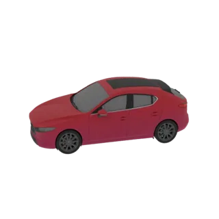 3D model of a red hatchback car with a sunroof, viewed from a three-quarter angle against a white background.