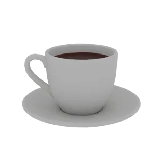 3D model white coffee cup with saucer filled with dark coffee