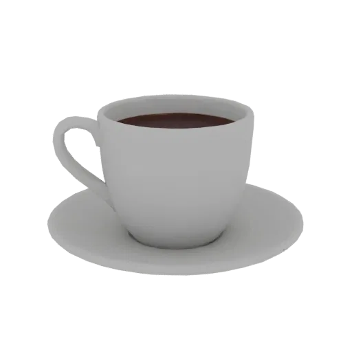 3D model white coffee cup with saucer filled with dark coffee