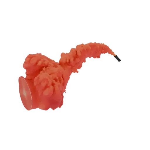 3D model of a saxophone with a textured, abstract coral-like surface in a vibrant red color, set against a black background.