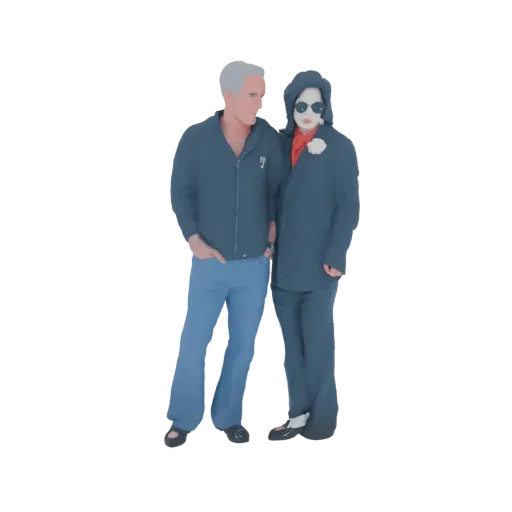 3D model of Michael Jackson and Emmanuel Macron standing side-by-side, depicted as stylized figurines.
