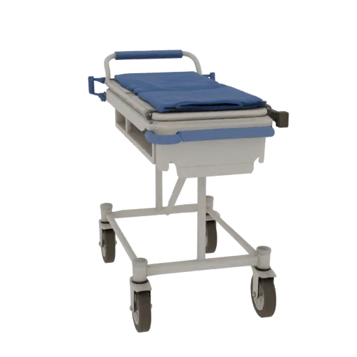 Emergency Medical Cart Realistic 3D model, three-quarter studio render, showing painted metal, clinical silhouette.