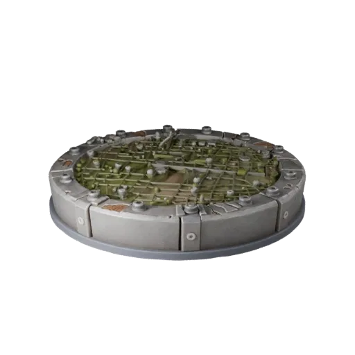 Industrial Oval Base modular kit 3D model preview showing rim shape, top-down kitbash view, height and ground texture