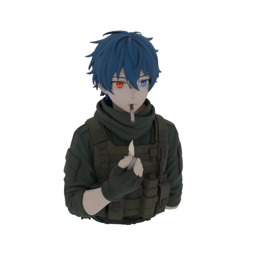 Anime Soldier with Heterochromia and Cigarette