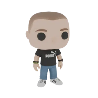 3D model of a stylized male figure wearing a black Puma t-shirt, blue jeans, and white sneakers.