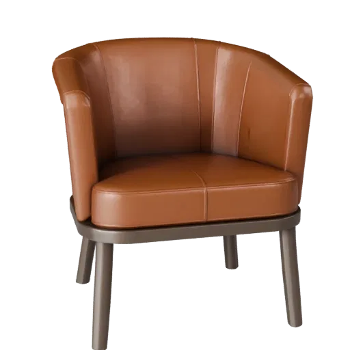 Velvet Lounge Chair Low Poly 3D model, home interior, game viewport three-quarter view, wood detail.