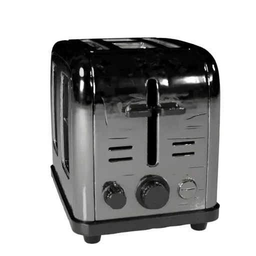 Stainless Toaster Realistic 3D model, dining room, three-quarter studio render, plastic detail.