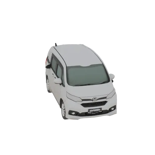 Modèle 3D d'un Honda Mobilio MPV blanc, vu sous un angle avant-droit légèrement élevé.