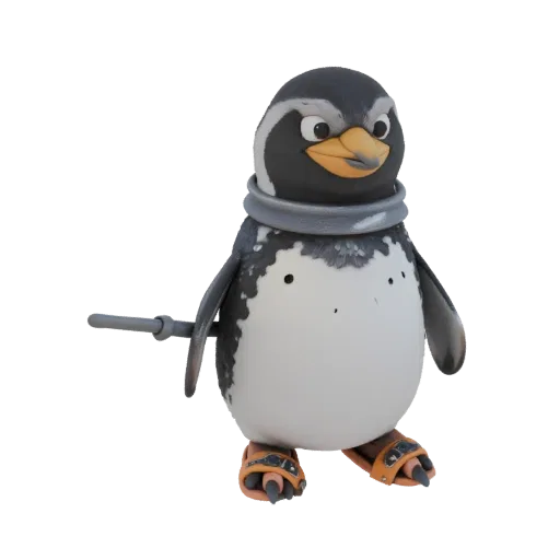 3D model of a Madagascar penguin in sandals with a pointer, standing on a white background