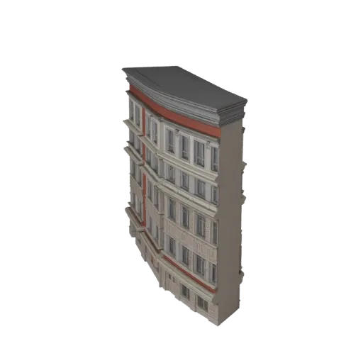 Residential Facade high poly 3D model, close-up architectural render view, showing building facade materials and architectural detail