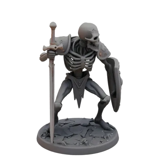 Miniatura STL Scheletro Appestato Dark Fantasy Arciere, rendering a tre quarti da tavolo, miniatura nemica stampabile in resi