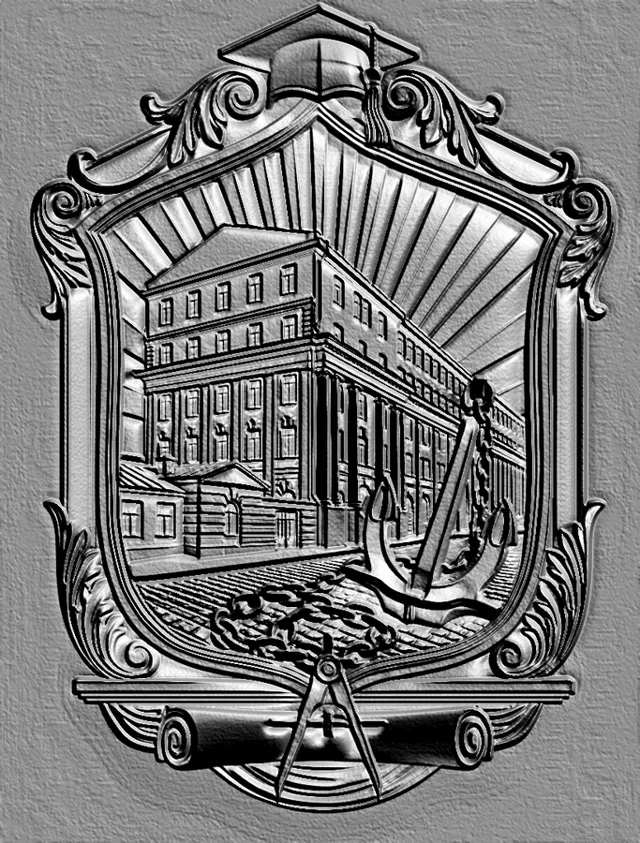 3D model of Pilot House A bas-relief featuring the building, anchor, and scroll