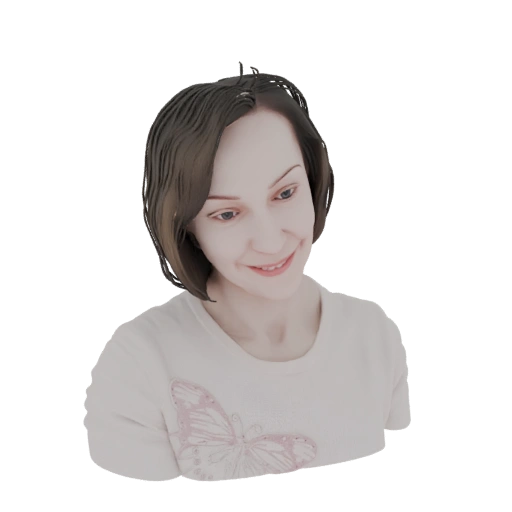 Smiling Woman Bust with Butterfly Shirt
