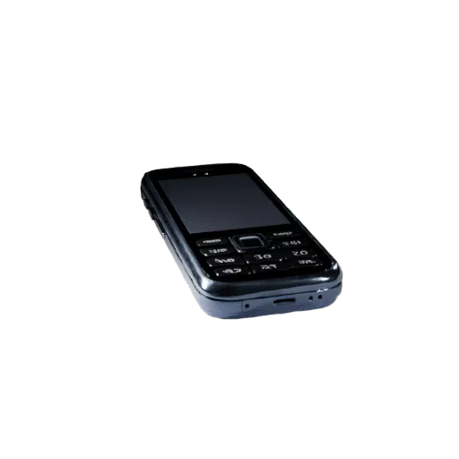 Flagship Retro Mobile Phone 3D model, three-quarter front view, AR viewer studio render, showing detail and scale.