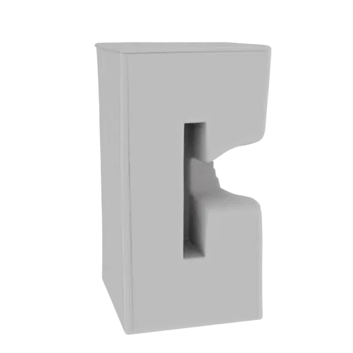 A minimalist, light gray 3D model of a modern coffee maker, viewed from a slight angle.