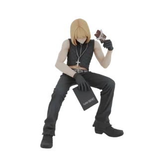 Modelo 3D de Misa Amane de Death Note, sentada e segurando uma barra de chocolate e o Death Note.