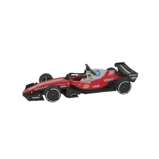 Seitenansicht eines rot-weißen 3D-Modells des Ferrari SF26 Formel 1 Autos mit der Startnummer 16 am Heckflügel.