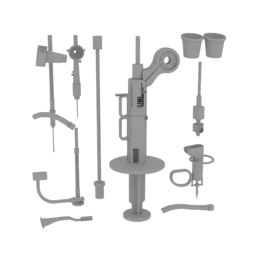 Diagnostic Syringe Model Printable 3D model, isometric STL render, showing stainless steel, handheld tool scale.