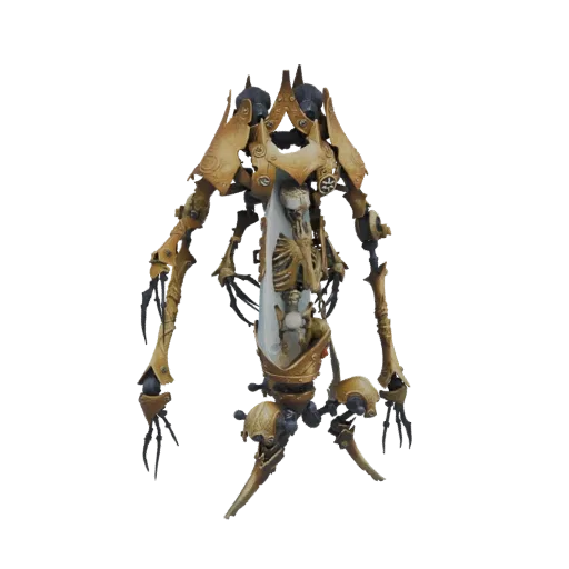3D-Modell eines Necron C'tan Shard Konstrukts mit skelettartiger Form in einer leuchtenden Containereinheit und kunstvoller N
