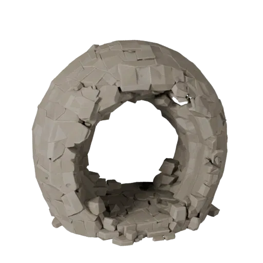 Mushroom Cave Grotto Low Poly 3D model, game viewport three-quarter view, showing aged stone, terrain detail.