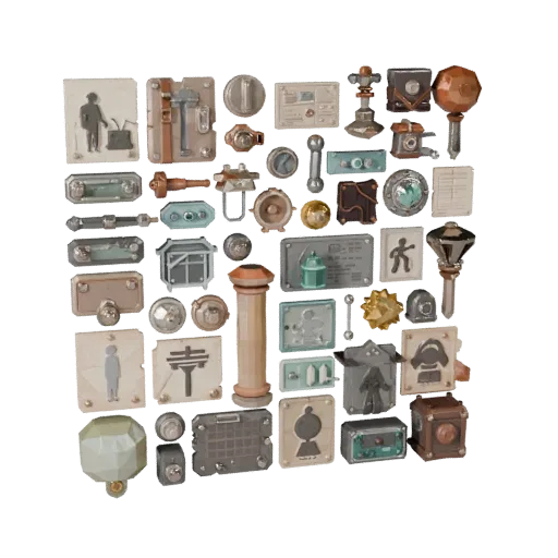 Fantasy Street Clutter Low Poly 3D model, game viewport three-quarter view, showing paper-like cards, form detail.