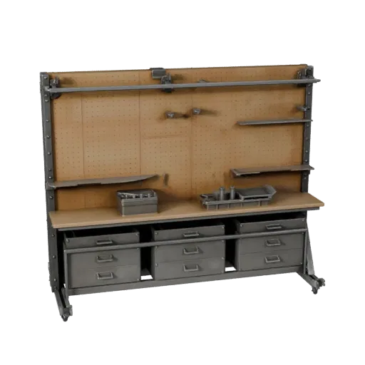 Industrial Pegboard Wall Product Viz 3D model, three-quarter studio product render, showing steel frames, form detail.