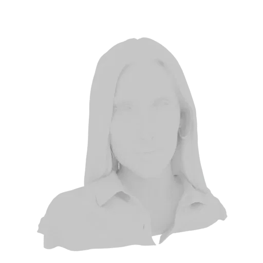 Render 3D di un busto monocromatico di donna con capelli lunghi, rivolta leggermente a destra, con espressione neutra.