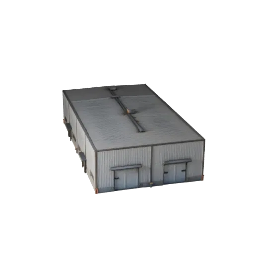 Industrial Warehouse Unity-ready 3D model, Unity engine viewport, showing industrial building materials and architectural detail