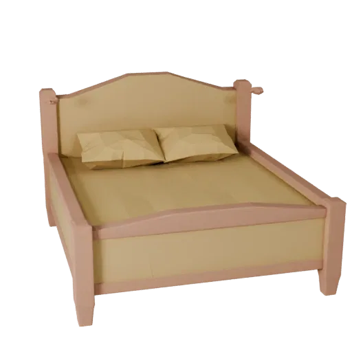 Platform Daybed Low Poly 3D model, bedroom, game viewport three-quarter view, fabric detail.