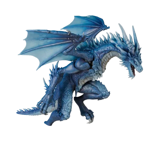 Modelo 3D realista de Dragão de Gelo, render de vida selvagem em vista lateral, asset animal pronto para animação com chifres
