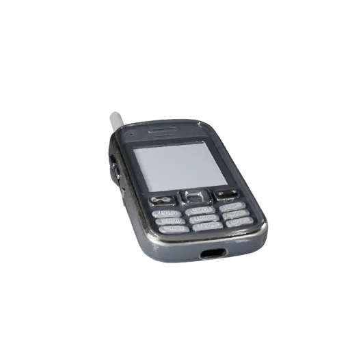 Compact Retro Mobile Phone Stylized 3D model, stylized isometric render, showing glass screens, thin device proportions.