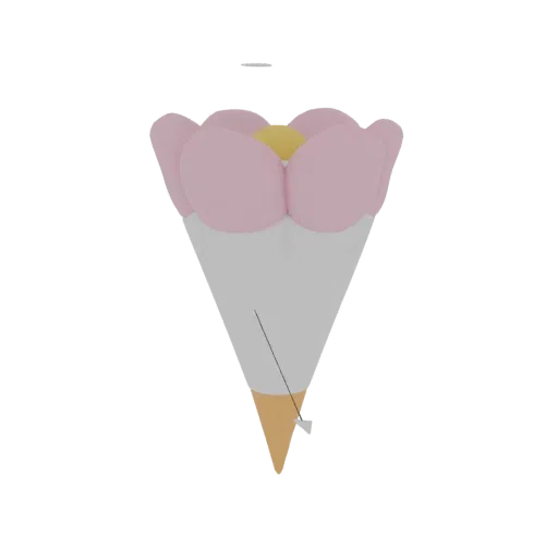 Modelo 3D de bico de confeitar em forma de flor de tulipa com pétalas rosa e miolo amarelo, em fundo branco.