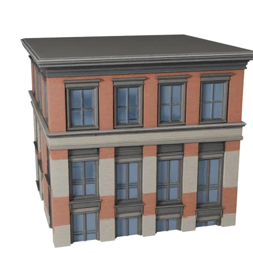 Residential Facade Unreal Engine-ready 3D model, Unreal Engine viewport, showing building facade materials and architectural