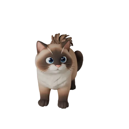 Modelo 3D de Gato Birman Cartoon, render de vida selvagem em vista lateral, asset de animal estilizado com fluxo de coluna fe