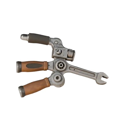 Vintage Wrench Realistic 3D model, three-quarter studio render, showing painted metal, functional silhouettes.
