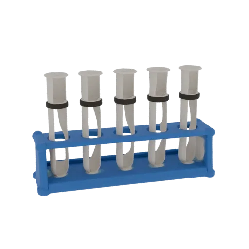 Classroom Test Tube Rack Education 3D model, three-quarter training render, showing glass, recognizable lab forms.