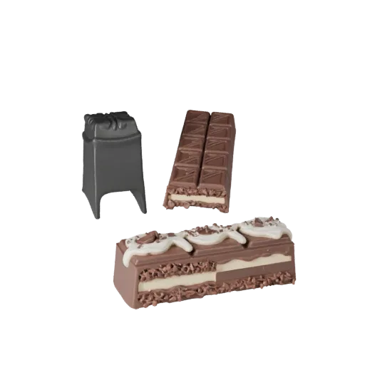Chocolate Bar Product Viz 3D model, three-quarter studio product render, showing cream, sweet food silhouette.