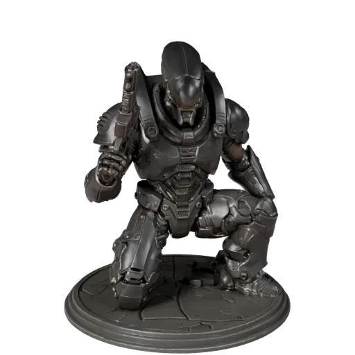 Sci-Fi Alien Trooper high poly 3D model preview showing silhouette, studio close-up view, pose and resin detail