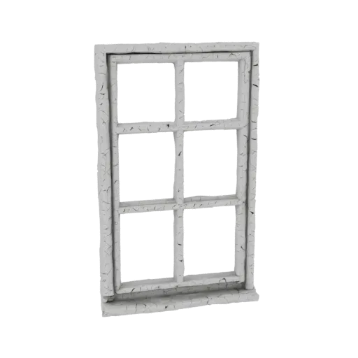 3D model of old window frame with cracked white paint, no glass, Soviet style