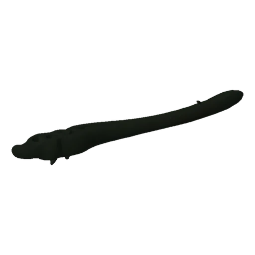 3D render of a black curved dagger with a textured handle, presented on a white background.