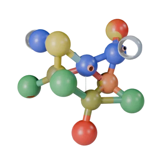 Organic Molecule Set Stylized 3D model, stylized isometric render, showing colored spheres, molecule layout.