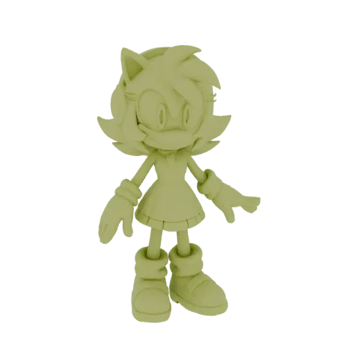 3D model of Amy Rose, the pink hedgehog character, standing and looking forward with a slight smile.